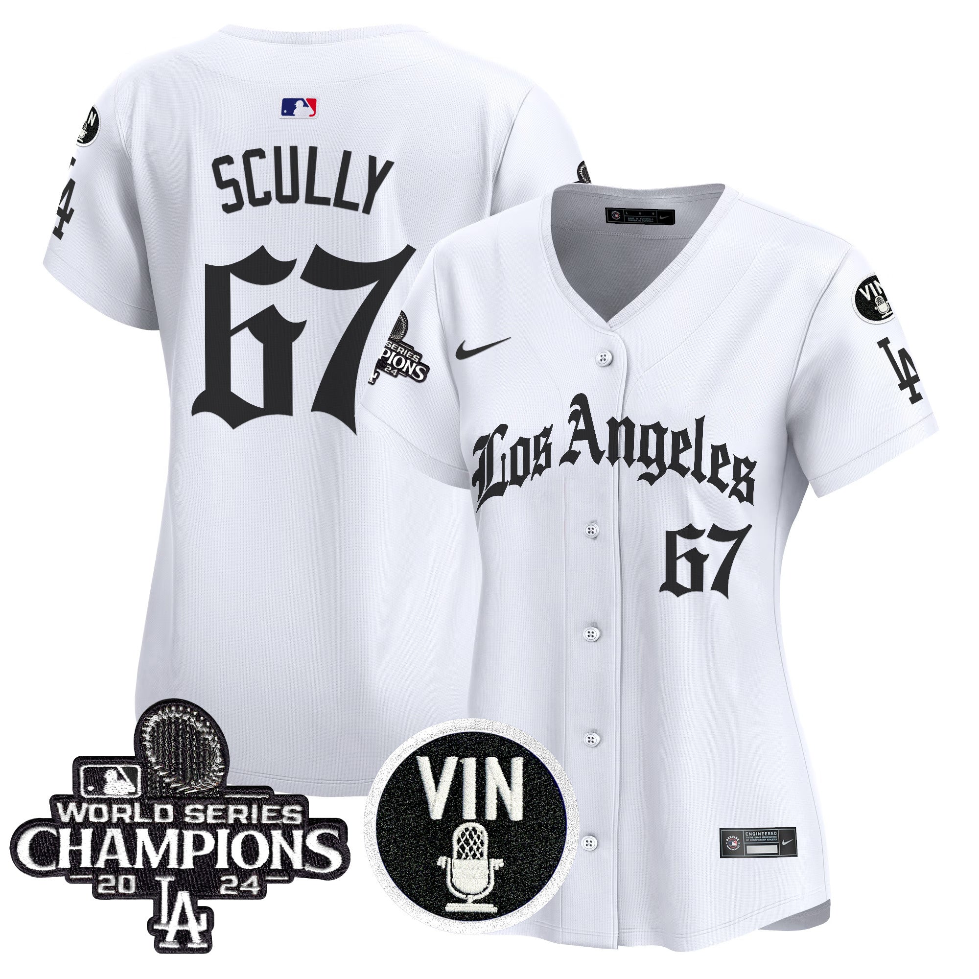 Women's Dodgers 2025 LA Gothic Style Vapor Premier Limited Jersey - All Stitched - White, Vin Scully