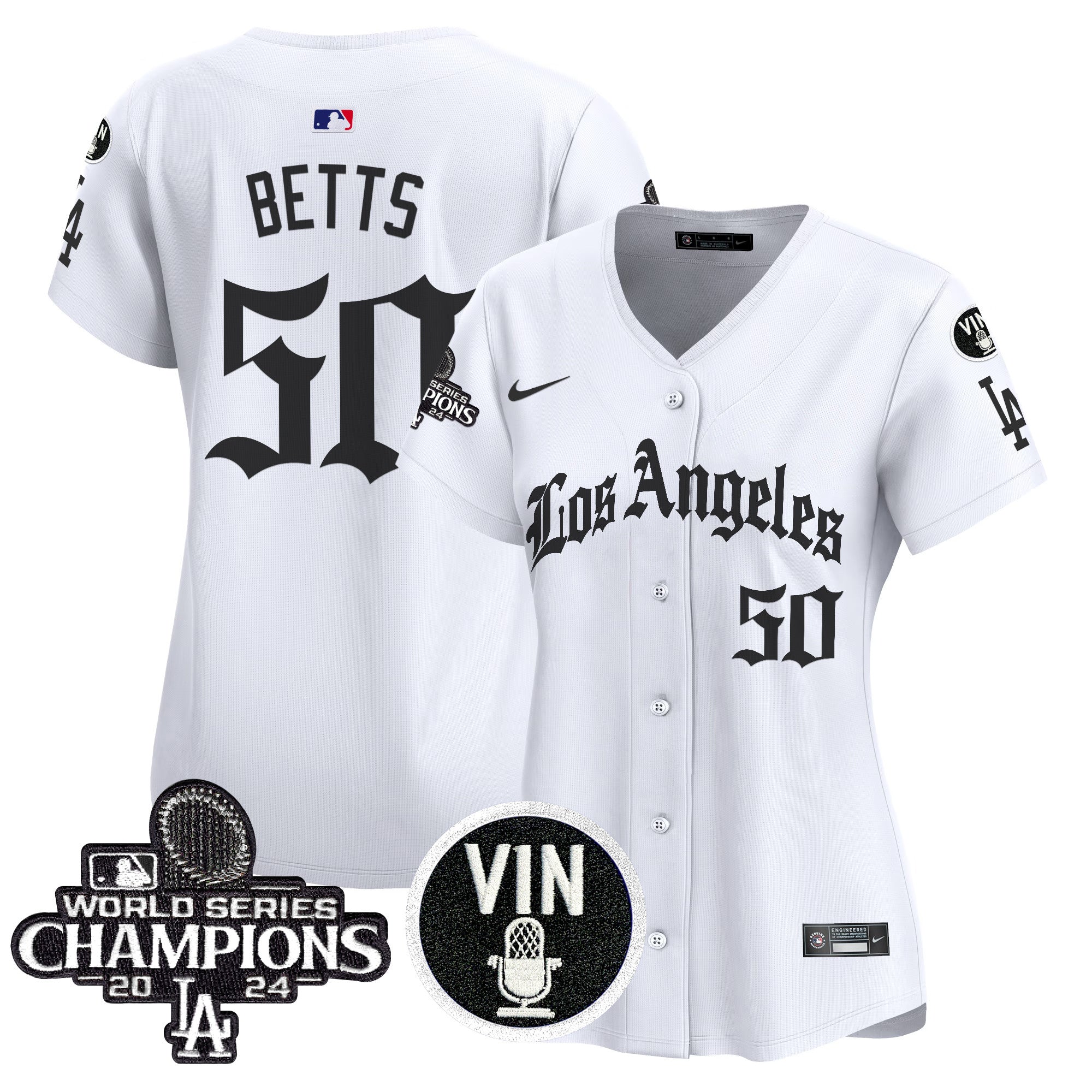 Women's Dodgers 2025 LA Gothic Style Vapor Premier Limited Jersey - All Stitched - White, Mookie Betts
