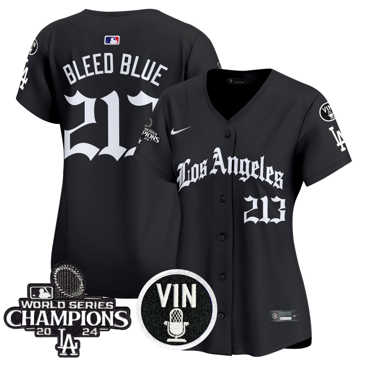 Women's Dodgers 2025 LA Gothic Style Vapor Premier Limited Jersey - All Stitched - Black, Bleed Blue 213