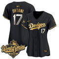 Women's Dodgers 2025 World Series Gold Trim Vapor Premier Limited Jersey - All Stitched - Black Gold, Shohei Ohtani