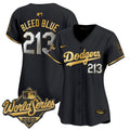 Women's Dodgers 2025 World Series Gold Trim Vapor Premier Limited Jersey - All Stitched - Black Gold, Bleed Blue 213
