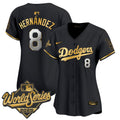 Women's Dodgers 2025 World Series Gold Trim Vapor Premier Limited Jersey - All Stitched - Black Gold, Kike Hernandez