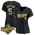 Women's Dodgers 2025 World Series Gold Trim Vapor Premier Limited Jersey - All Stitched - Black Gold, Freddie Freeman