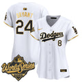 Women's Dodgers 2025 World Series Gold Trim Vapor Premier Limited Jersey - All Stitched - White Gold, Kobe Bryant