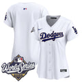 Women's Dodgers 2025 World Series Gold Trim Vapor Premier Limited Jersey - All Stitched - White, Team