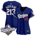 Women's Dodgers 2025 World Series Gold Trim Vapor Premier Limited Jersey - All Stitched - Royal, Bleed Blue 213