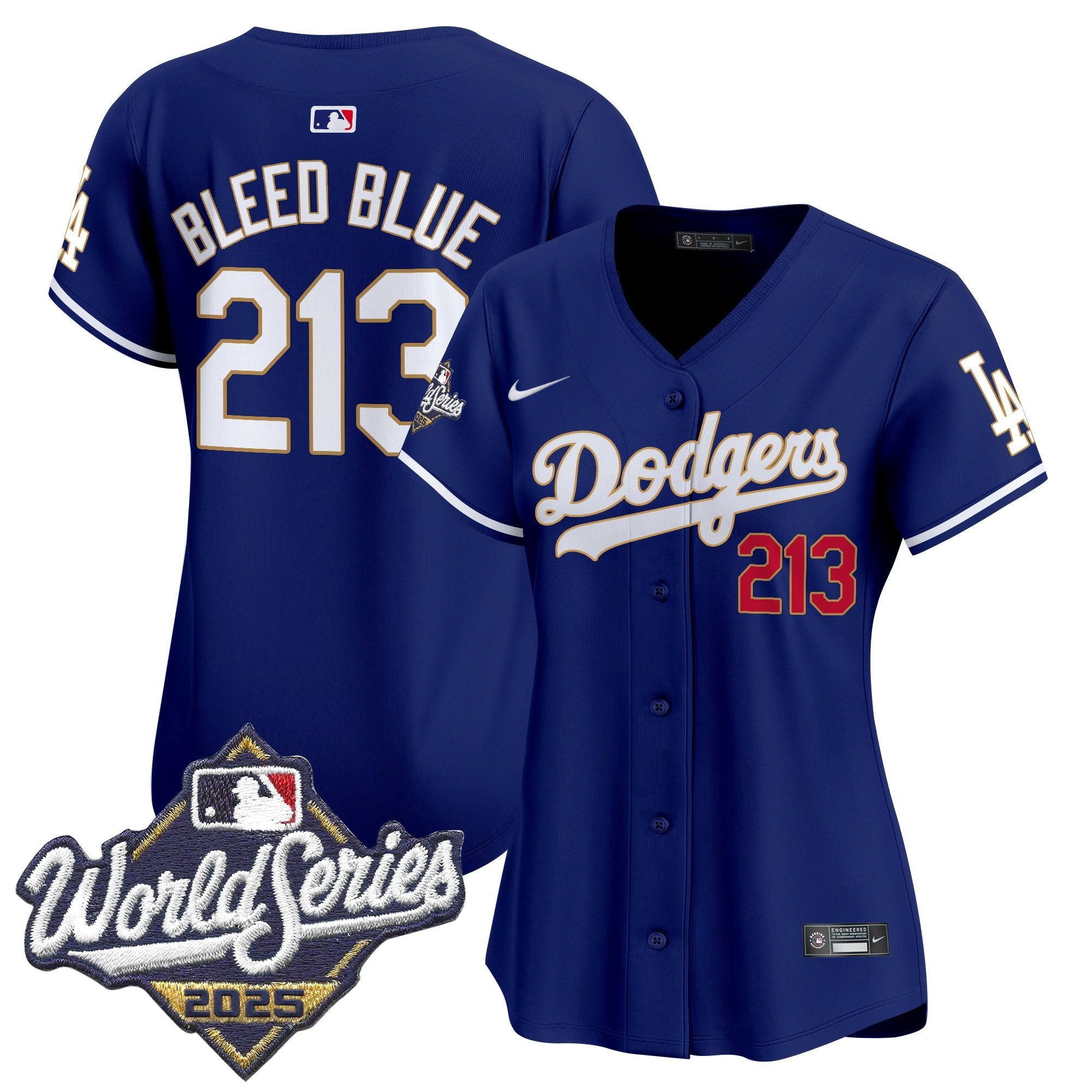 Women's Dodgers 2025 World Series Gold Trim Vapor Premier Limited Jersey - All Stitched - Royal, Bleed Blue 213
