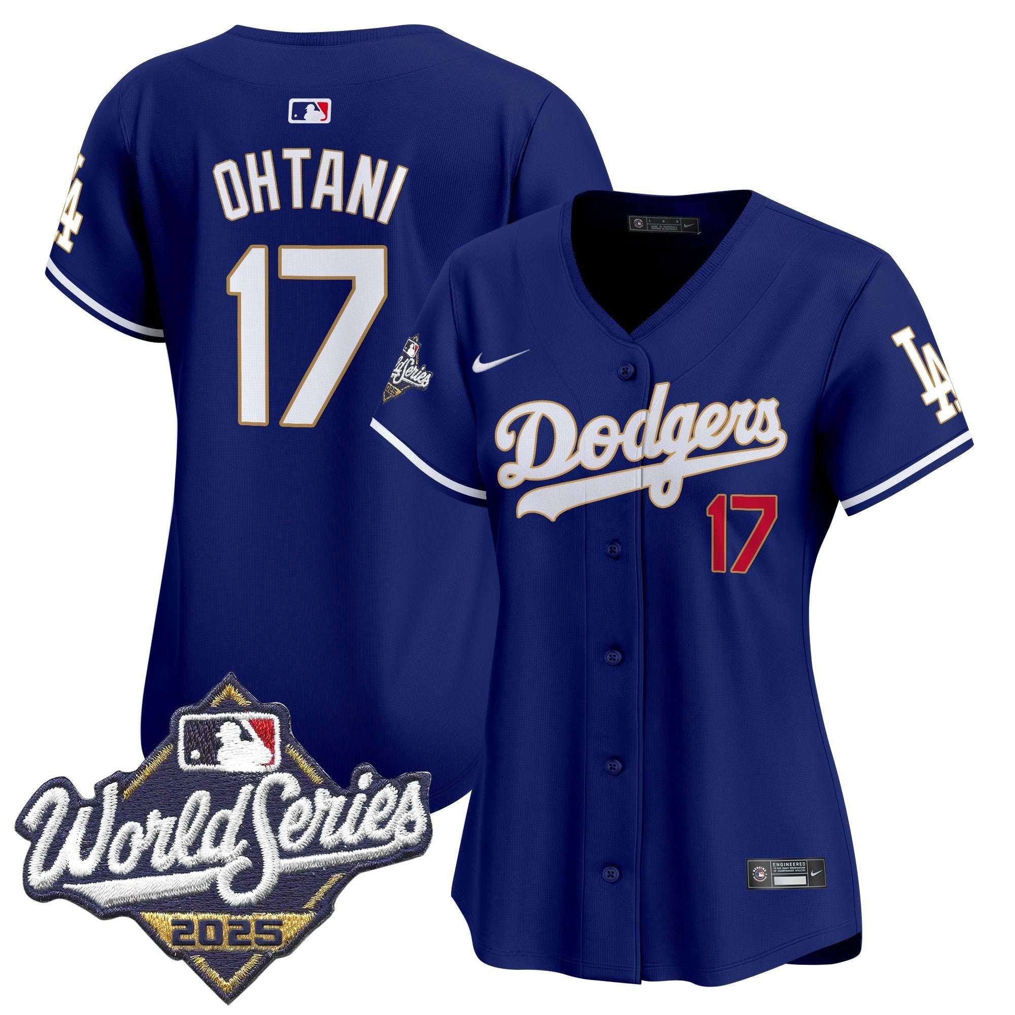 Women's Dodgers 2025 World Series Gold Trim Vapor Premier Limited Jersey - All Stitched - Royal, Shohei Ohtani