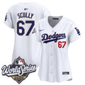 Women's Dodgers 2025 World Series Gold Trim Vapor Premier Limited Jersey - All Stitched - White, Vin Scully
