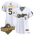 Women's Dodgers 2025 World Series Gold Trim Vapor Premier Limited Jersey - All Stitched - White Gold, Freddie Freeman