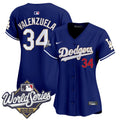 Women's Dodgers 2025 World Series Gold Trim Vapor Premier Limited Jersey - All Stitched - Royal, Fernando Valenzuela