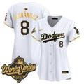 Women's Dodgers 2025 World Series Gold Trim Vapor Premier Limited Jersey - All Stitched - White Gold, Kike Hernandez