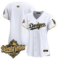 Women's Dodgers 2025 World Series Gold Trim Vapor Premier Limited Jersey - All Stitched - White Gold, Team