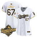 Women's Dodgers 2025 World Series Gold Trim Vapor Premier Limited Jersey - All Stitched - White Gold, Vin Scully