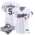 Women's Dodgers 2025 World Series Gold Trim Vapor Premier Limited Jersey - All Stitched - White, Freddie Freeman