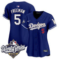 Women's Dodgers 2025 World Series Gold Trim Vapor Premier Limited Jersey - All Stitched - Royal, Freddie Freeman