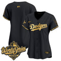 Women's Dodgers 2025 World Series Gold Trim Vapor Premier Limited Jersey - All Stitched - Black Gold, Team