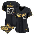 Women's Dodgers 2025 World Series Gold Trim Vapor Premier Limited Jersey - All Stitched - Black Gold, Vin Scully