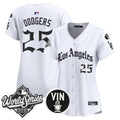 Women's Dodgers 2025 World Series Vapor Premier Limited Jersey - LA Gothic Edition - All Stitched - White, #25 Dodgers