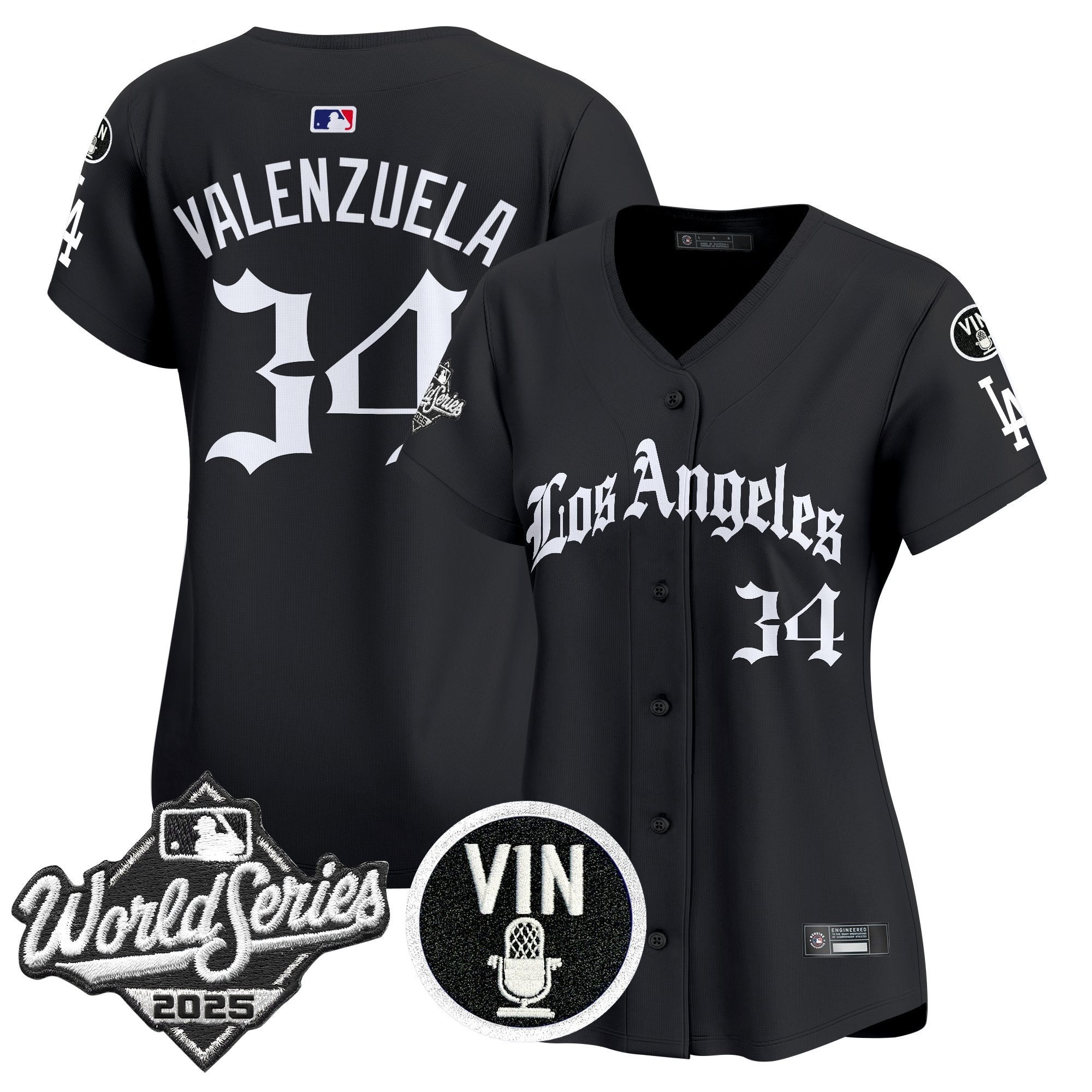 Women's Dodgers 2025 World Series Vapor Premier Limited Jersey - LA Gothic Edition - All Stitched - Black, Fernando Valenzuela