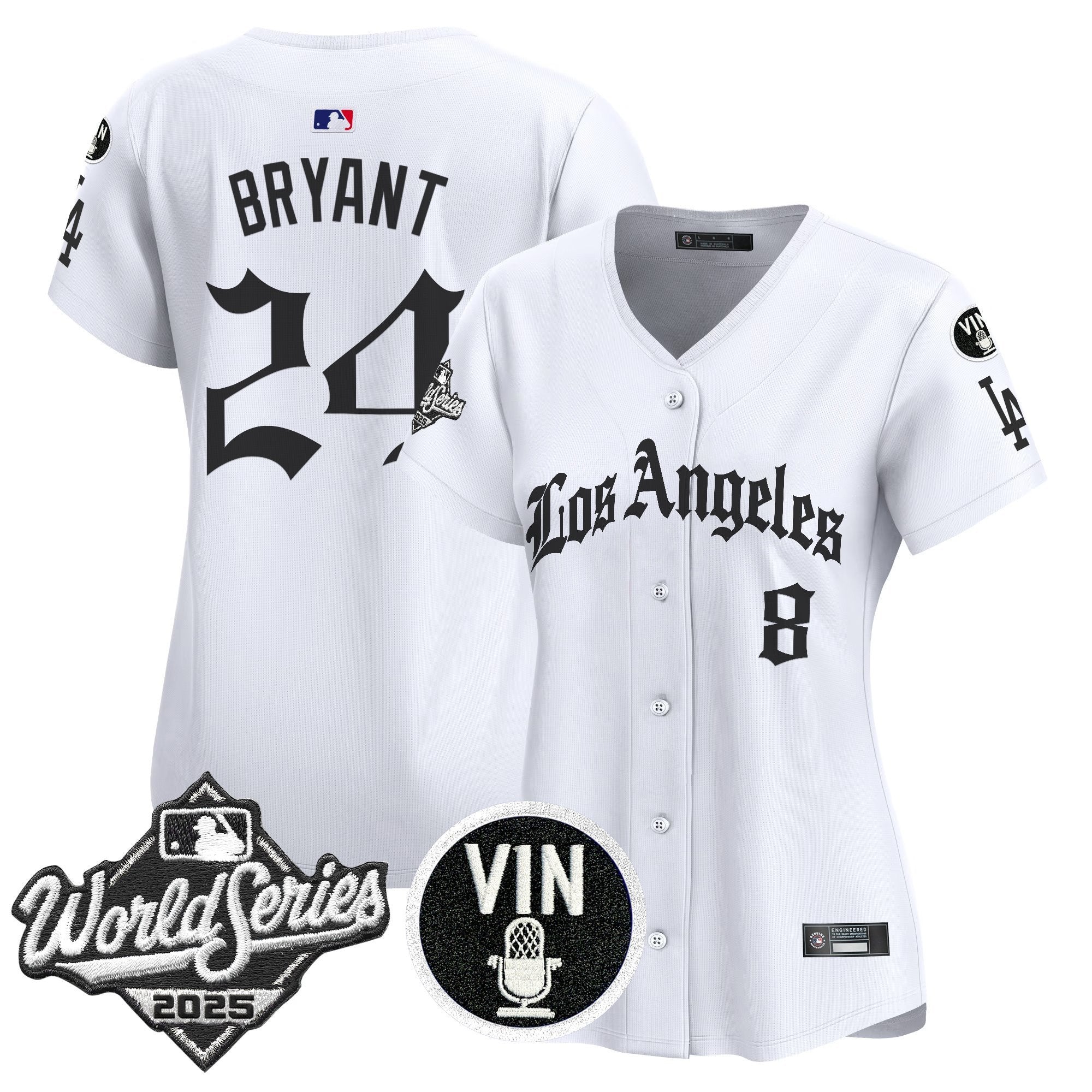 Women's Dodgers 2025 World Series Vapor Premier Limited Jersey - LA Gothic Edition - All Stitched - White, Kobe Bryant
