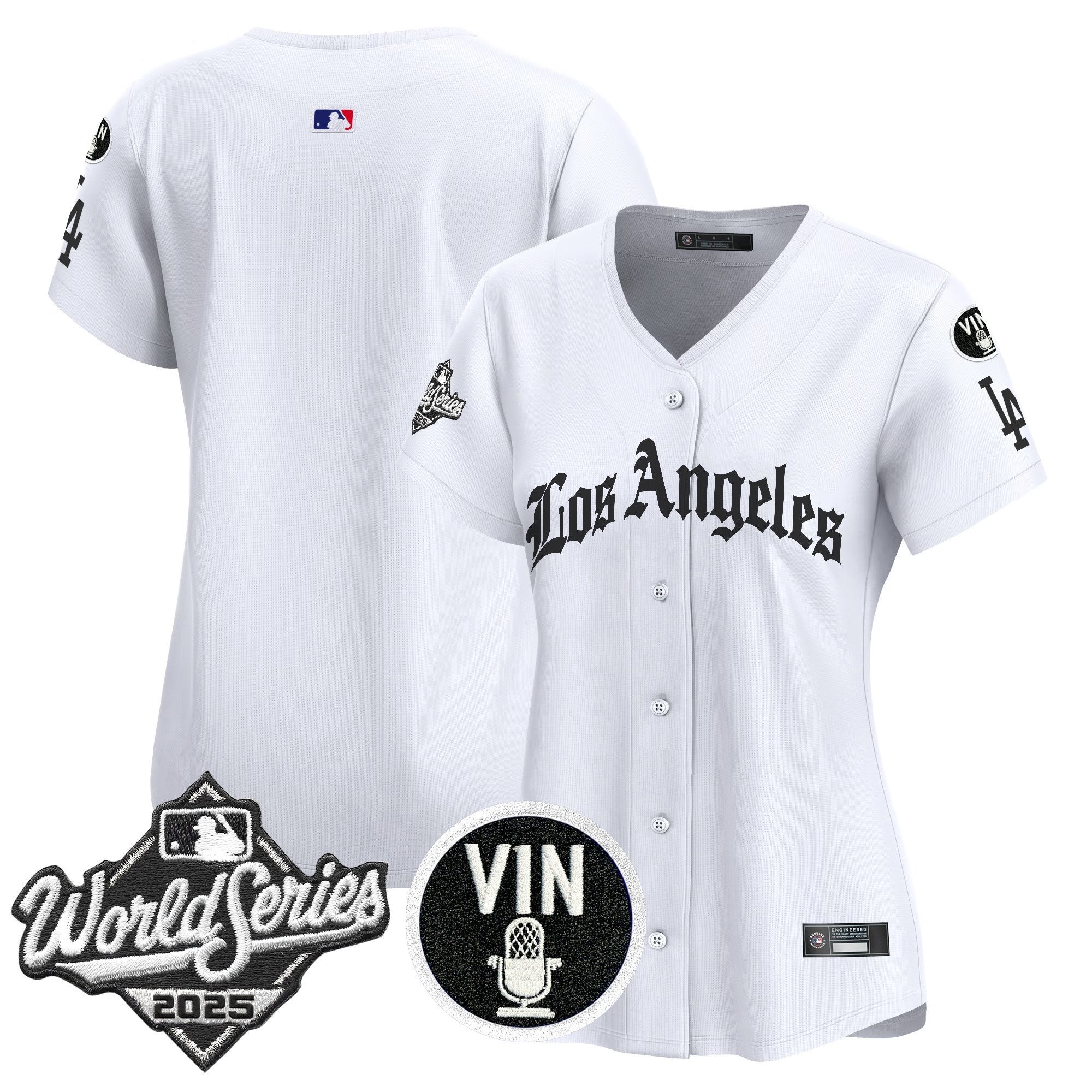 Women's Dodgers 2025 World Series Vapor Premier Limited Jersey - LA Gothic Edition - All Stitched - White, Team