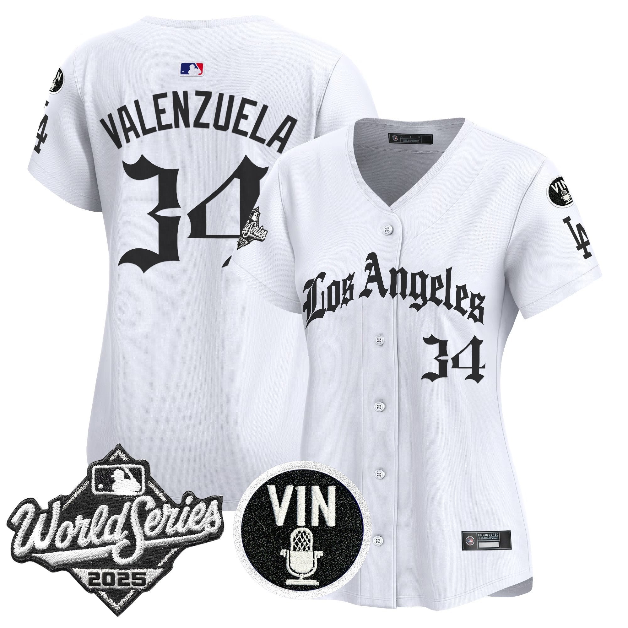 Women's Dodgers 2025 World Series Vapor Premier Limited Jersey - LA Gothic Edition - All Stitched - White, Fernando Valenzuela