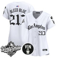 Women's Dodgers 2025 World Series Vapor Premier Limited Jersey - LA Gothic Edition - All Stitched - White, Bleed Blue 213