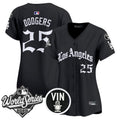 Women's Dodgers 2025 World Series Vapor Premier Limited Jersey - LA Gothic Edition - All Stitched - Black, #25 Dodgers