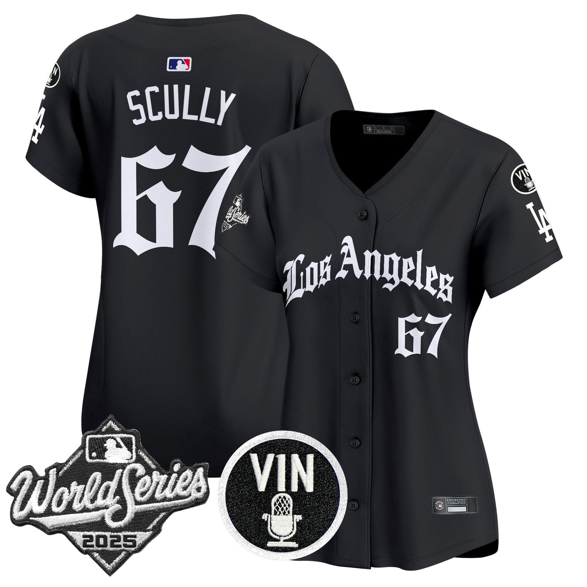 Women's Dodgers 2025 World Series Vapor Premier Limited Jersey - LA Gothic Edition - All Stitched - Black, Vin Scully