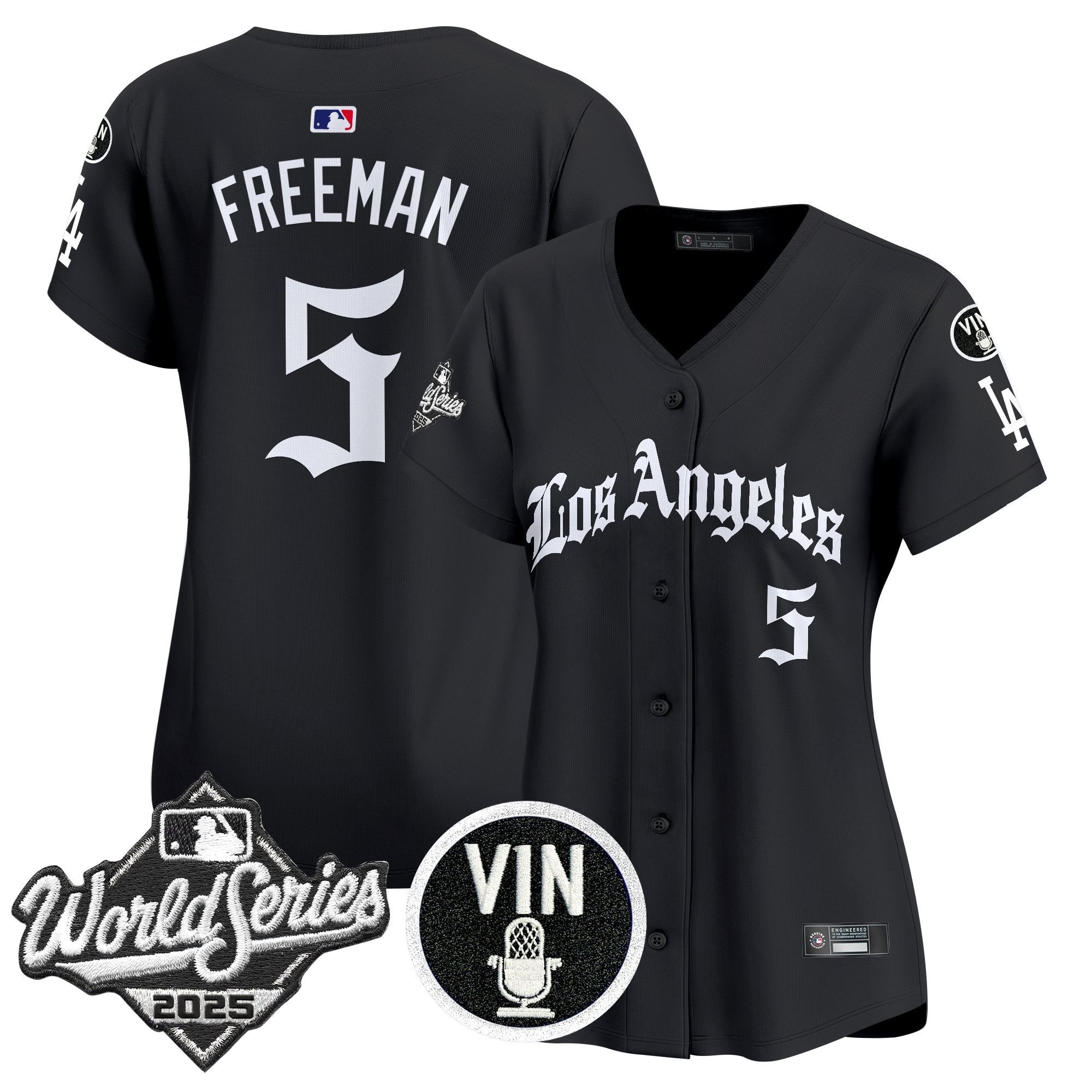 Women's Dodgers 2025 World Series Vapor Premier Limited Jersey - LA Gothic Edition - All Stitched - Black, Freddie Freeman