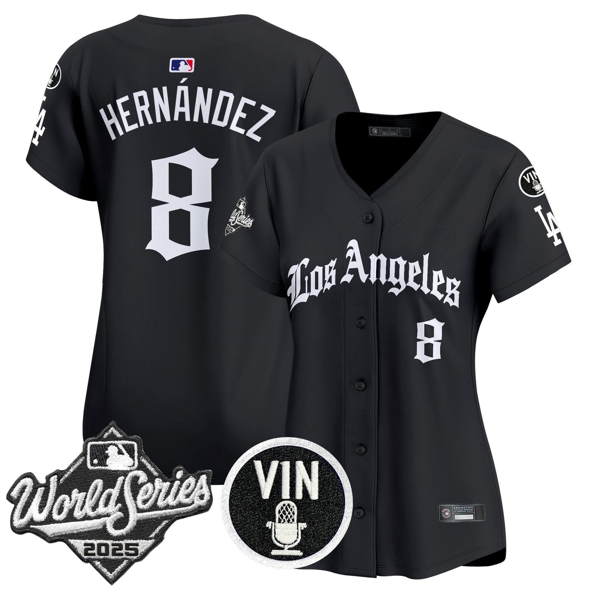 Women's Dodgers 2025 World Series Vapor Premier Limited Jersey - LA Gothic Edition - All Stitched - Black, Kike Hernandez