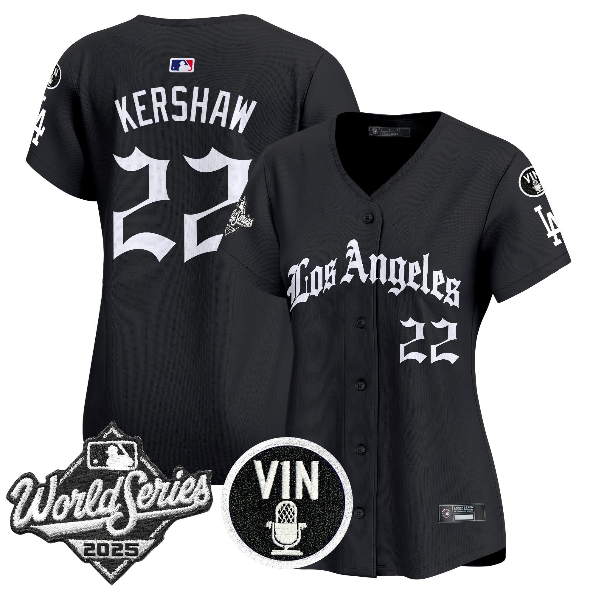 Women's Dodgers 2025 World Series Vapor Premier Limited Jersey - LA Gothic Edition - All Stitched - Black, Clayton Kershaw
