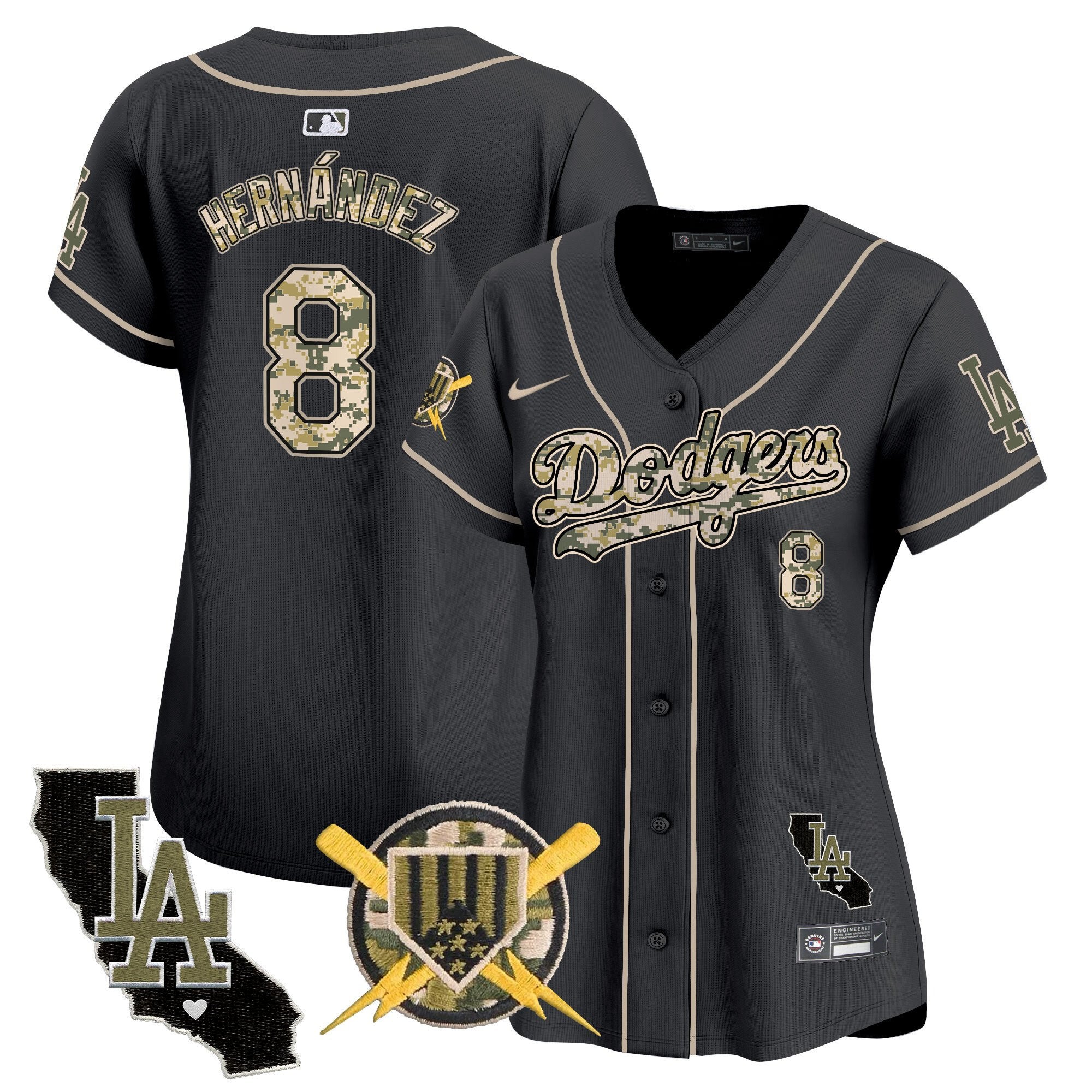 Women's Dodgers Armed Forces Day Vapor Premier Limited Jersey - All Stitched - Black, Kike Hernandez