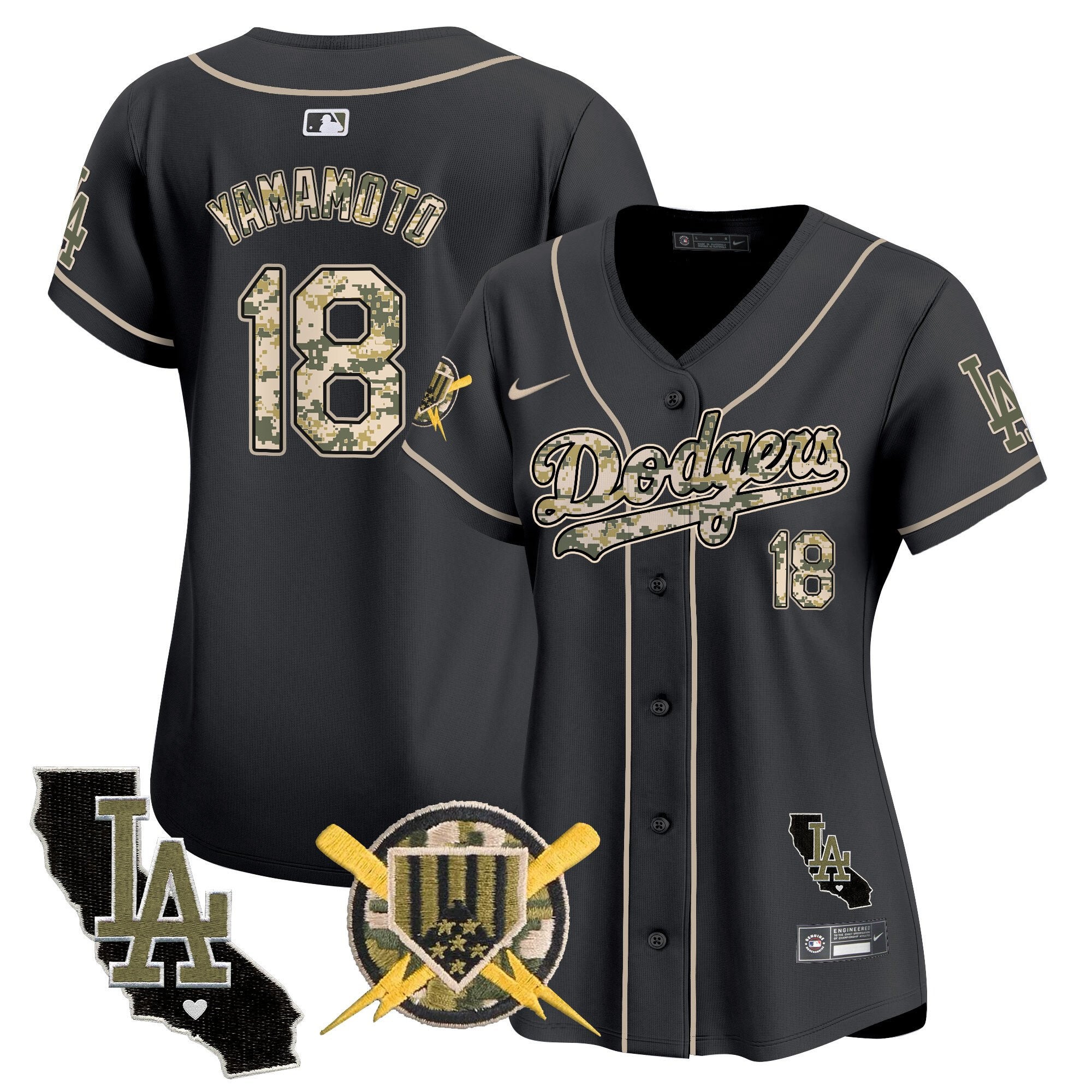Women's Dodgers Armed Forces Day Vapor Premier Limited Jersey - All Stitched - Black, Yamamoto