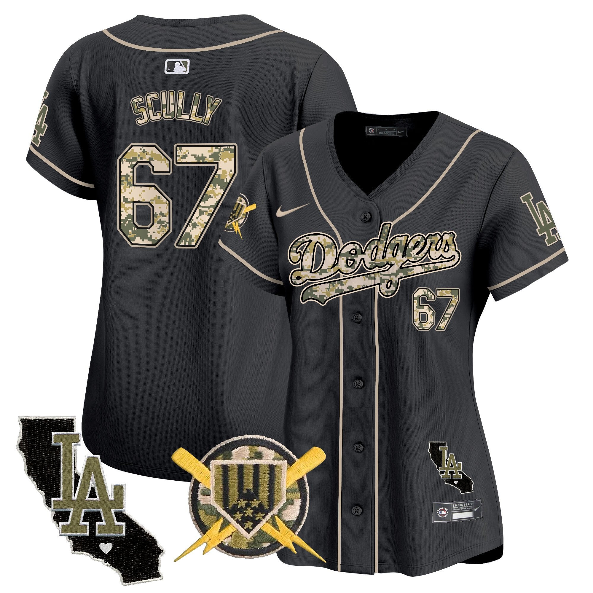 Women's Dodgers Armed Forces Day Vapor Premier Limited Jersey - All Stitched - Black, Vin Scully