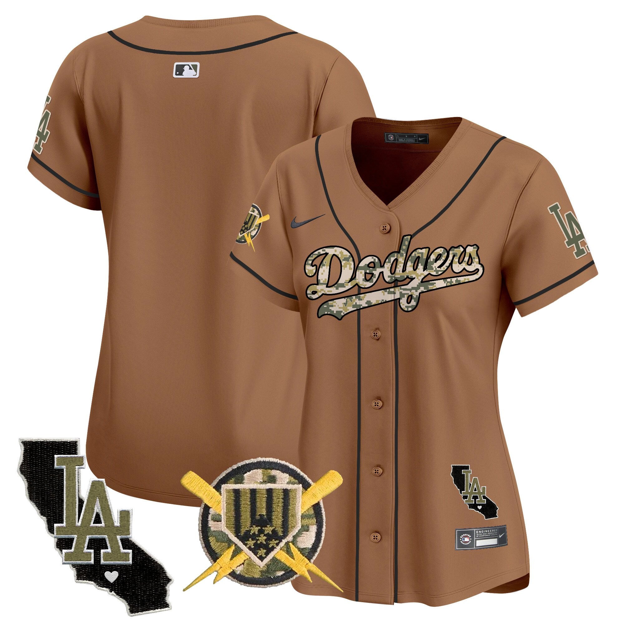 Women's Dodgers Armed Forces Day Vapor Premier Limited Jersey - All Stitched - Brown, Team