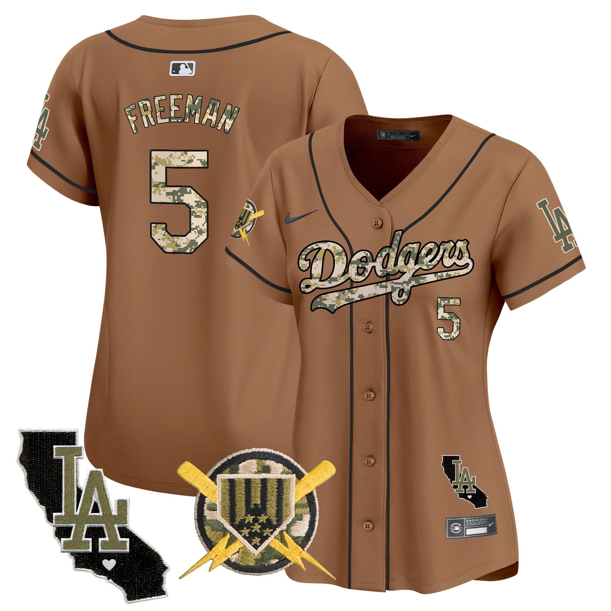 Women's Dodgers Armed Forces Day Vapor Premier Limited Jersey - All Stitched - Brown, Freddie Freeman