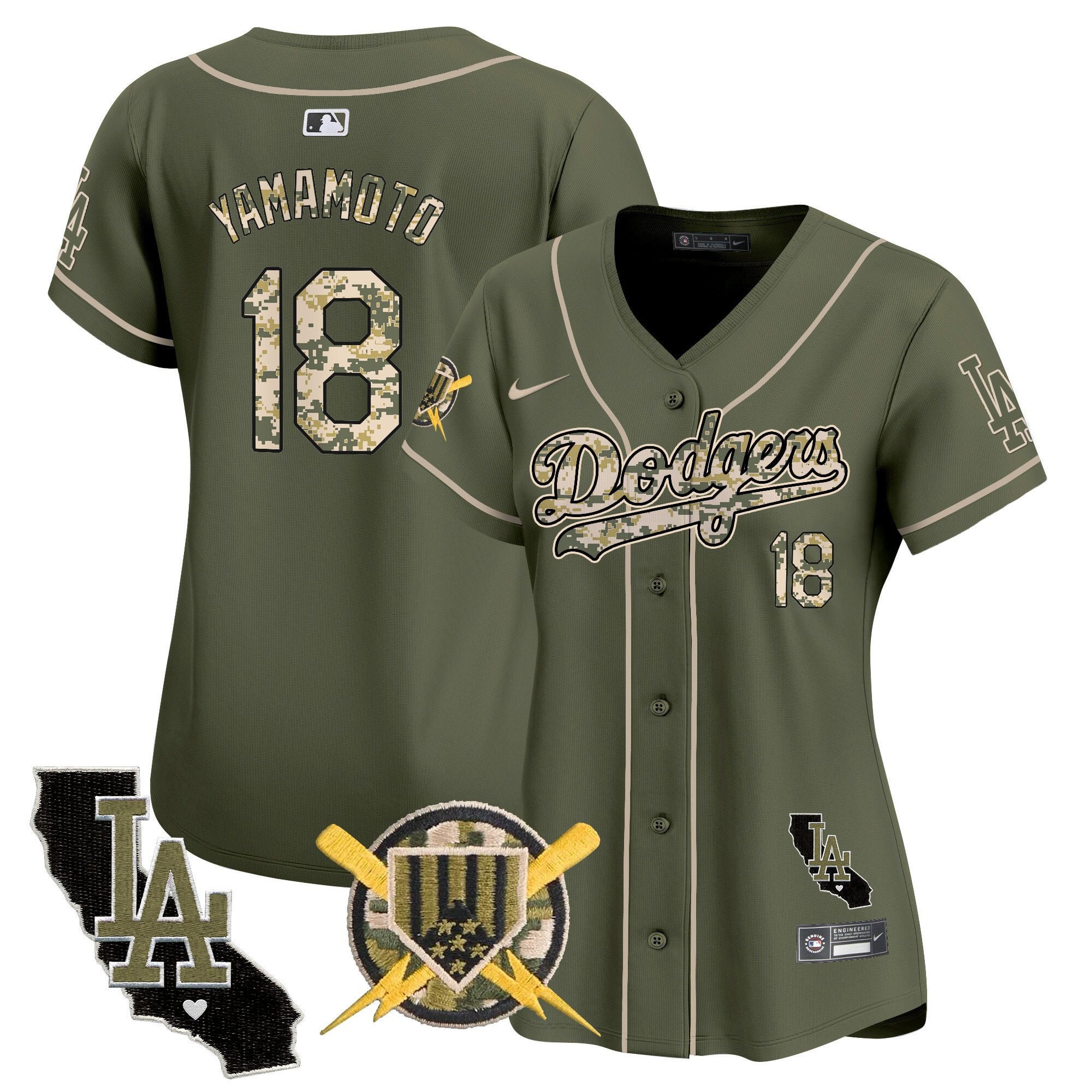 Women's Dodgers Armed Forces Day Vapor Premier Limited Jersey - All Stitched - Green, Yamamoto