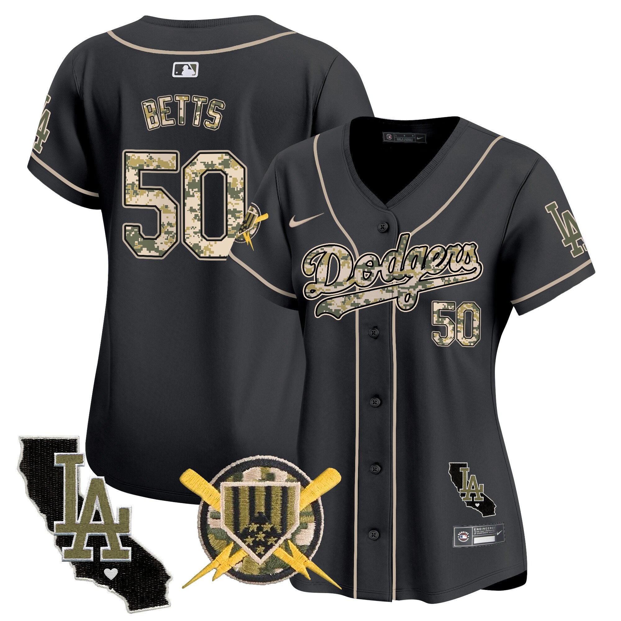 Women's Dodgers Armed Forces Day Vapor Premier Limited Jersey - All Stitched - Black, Mookie Betts