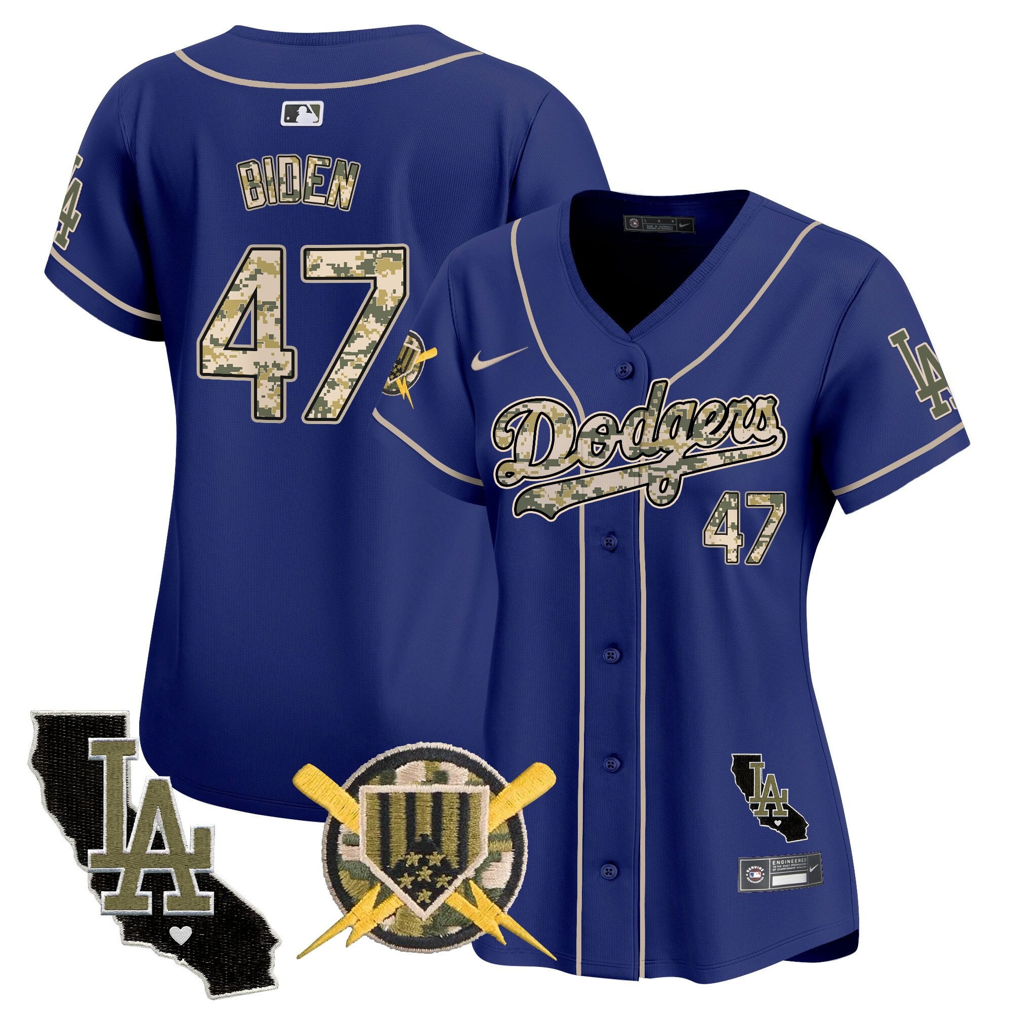 Women's Dodgers Armed Forces Day Vapor Premier Limited Jersey - All Stitched - Royal, Joe Biden
