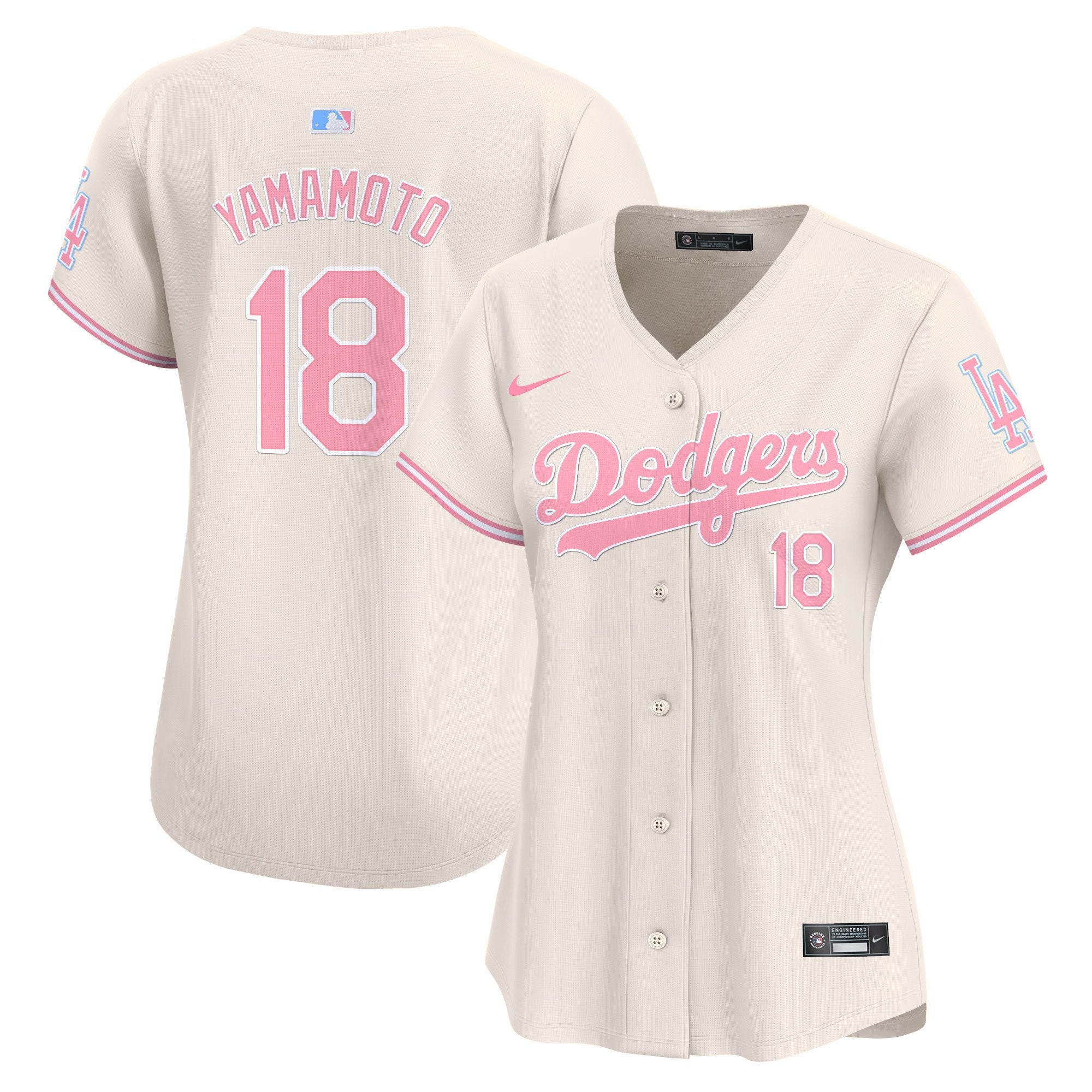 Women's Dodgers Bubblegum Pink Vapor Premier Limited Jersey - All Stitched - Cream, Yamamoto