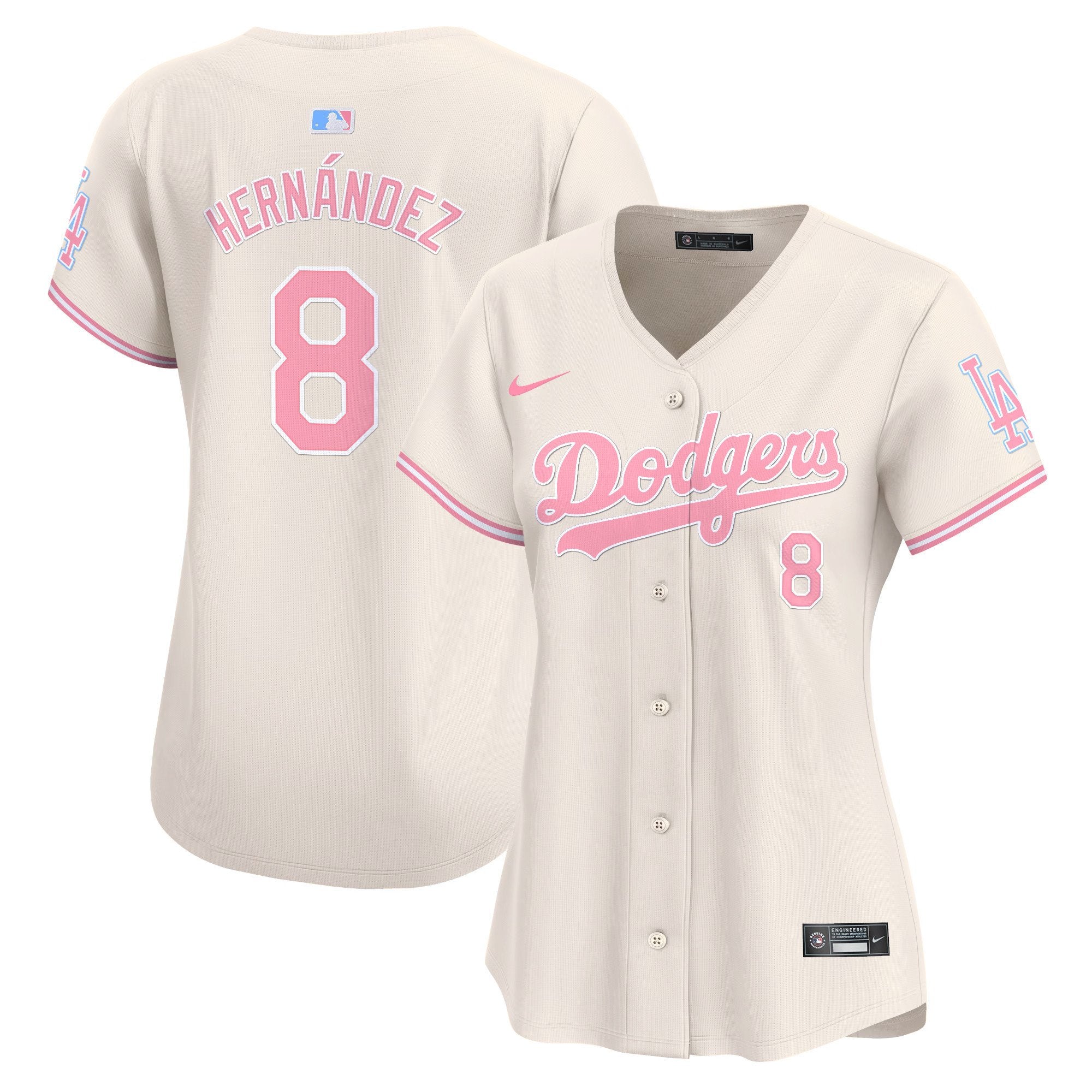 Women's Dodgers Bubblegum Pink Vapor Premier Limited Jersey - All Stitched - Cream, Kike Hernandez