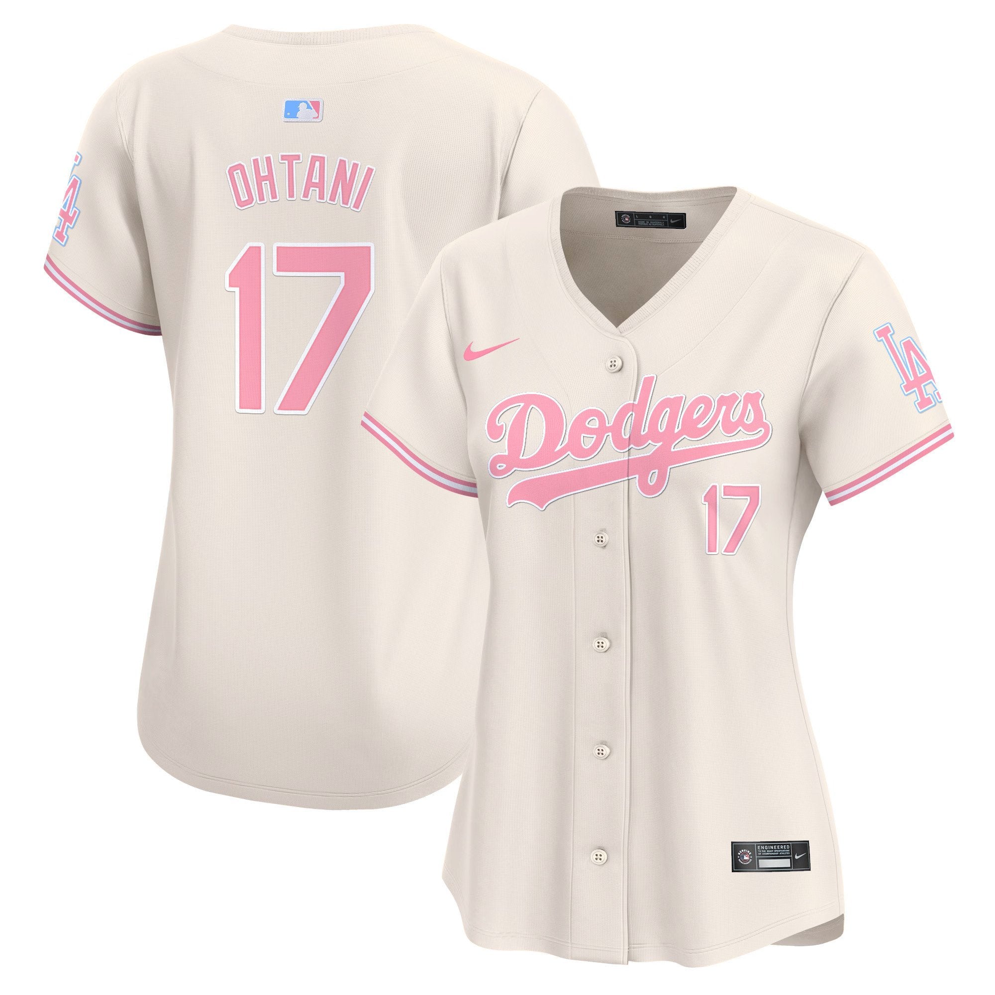 Women's Dodgers Bubblegum Pink Vapor Premier Limited Jersey - All Stitched - Cream, Shohei Ohtani