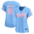 Women's Dodgers Bubblegum Pink Vapor Premier Limited Jersey - All Stitched - Light Blue, Yamamoto