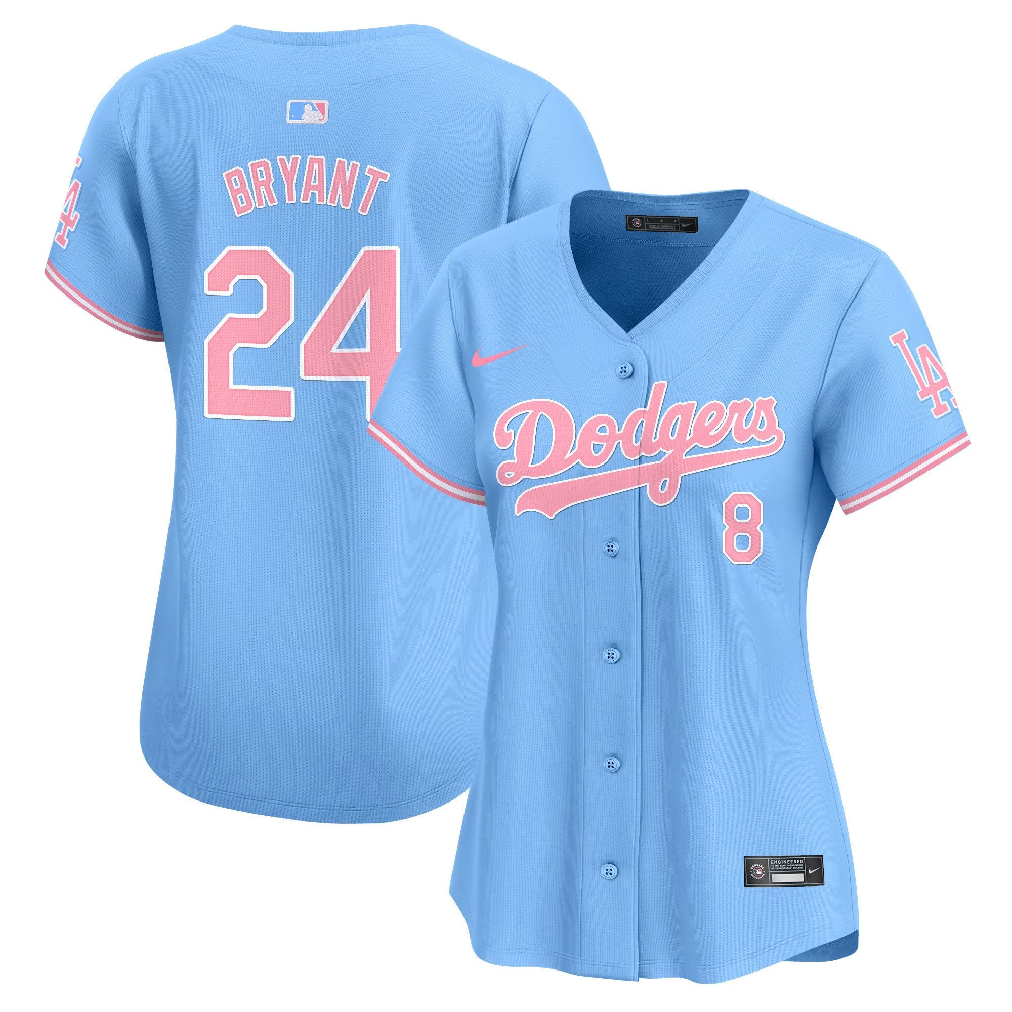 Women's Dodgers Bubblegum Pink Vapor Premier Limited Jersey - All Stitched - Light Blue, Kobe Bryant