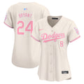 Women's Dodgers Bubblegum Pink Vapor Premier Limited Jersey - All Stitched - Cream, Kobe Bryant