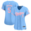 Women's Dodgers Bubblegum Pink Vapor Premier Limited Jersey - All Stitched - Light Blue, Freddie Freeman