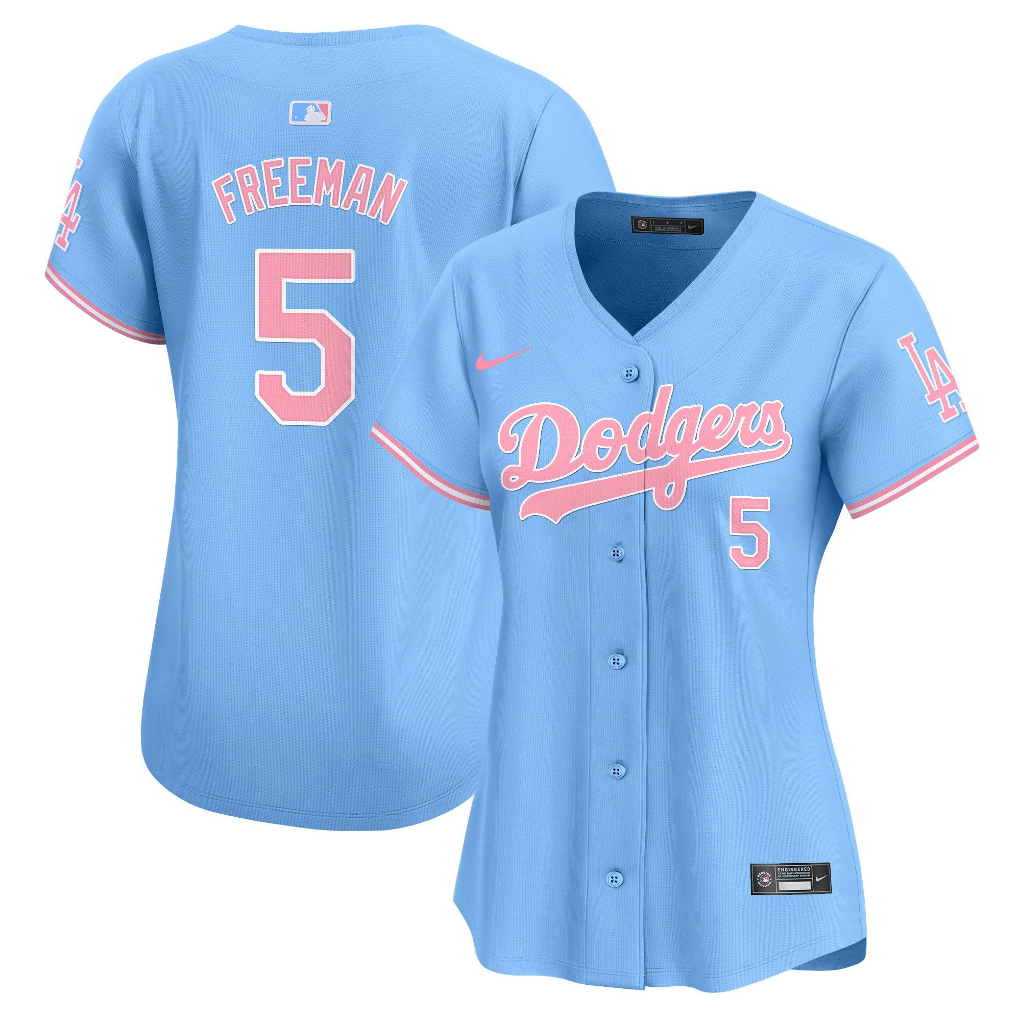 Women's Dodgers Bubblegum Pink Vapor Premier Limited Jersey - All Stitched - Light Blue, Freddie Freeman