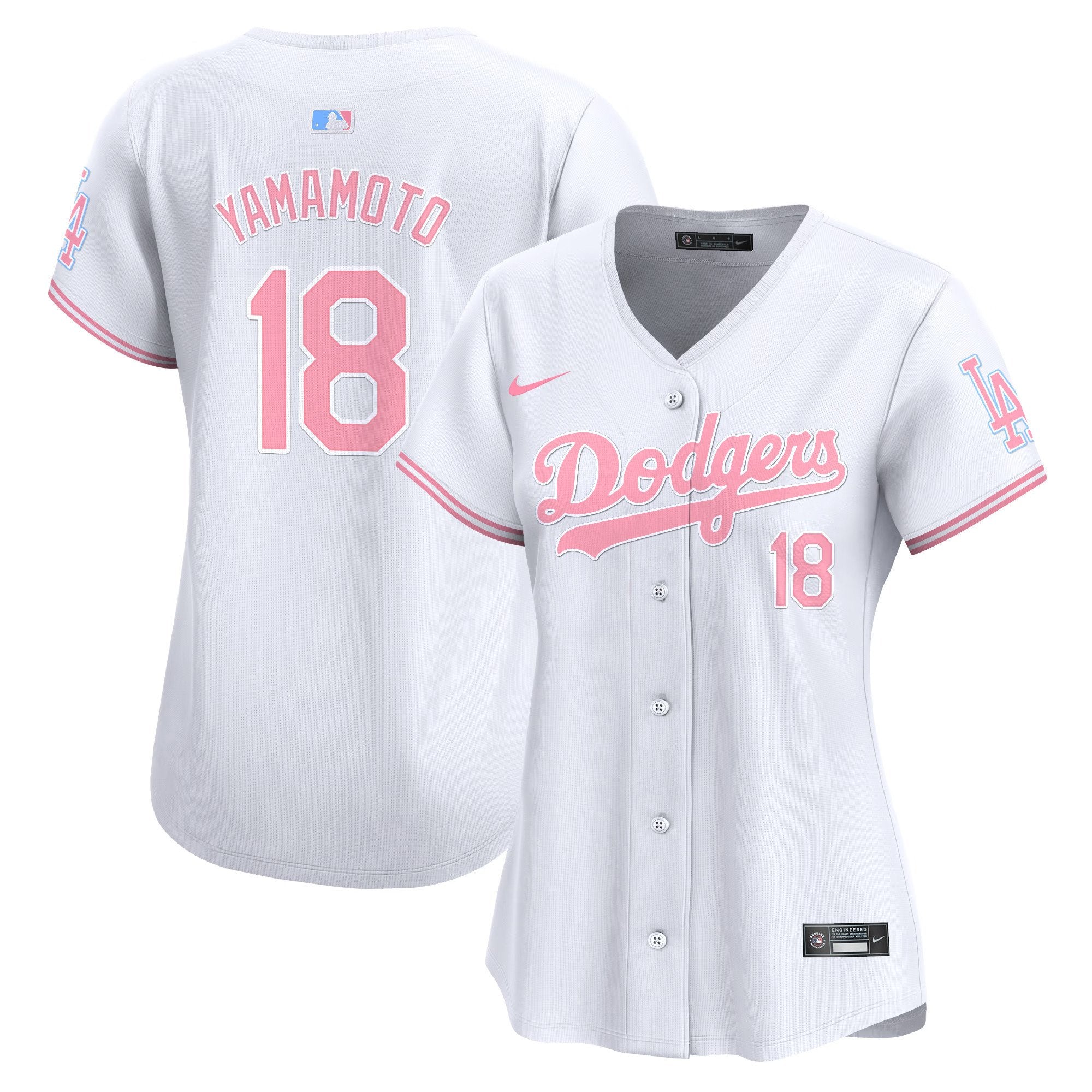 Women's Dodgers Bubblegum Pink Vapor Premier Limited Jersey - All Stitched - White, Yamamoto